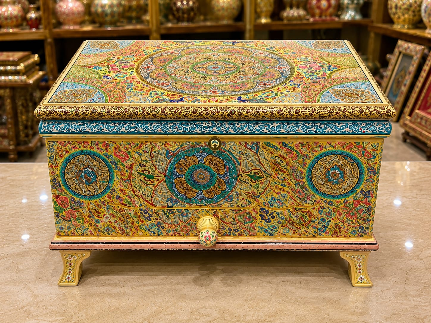 Hand Painted Paper Mache Treasure Box, Handmade Paper Mache Jewelry Box 